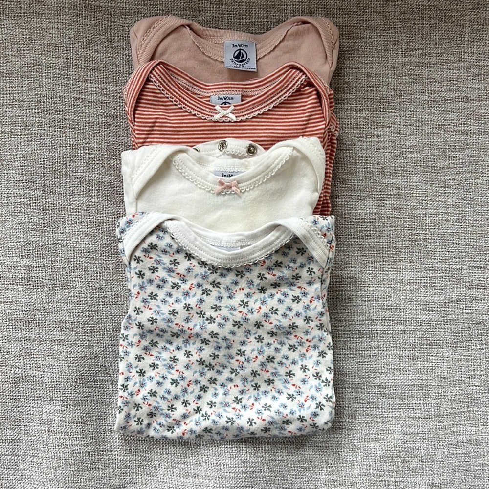 Set of 4 Petit Bateau 3m cotton onesies organic cotton